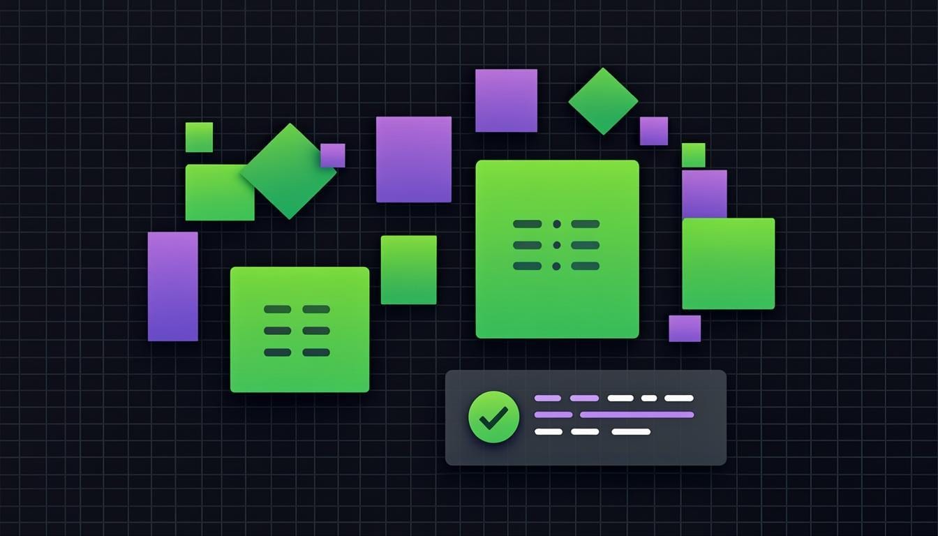 Floating JavaScript code blocks with a console output panel, rendered in a modern illustrated style